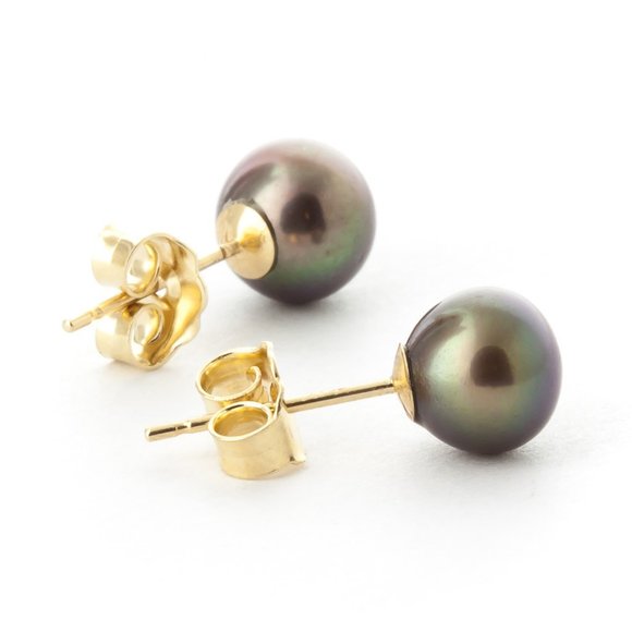 14K. SOLID GOLD STUD EARRINGS WITH BLACK PEARLS - Picture 4 of 8